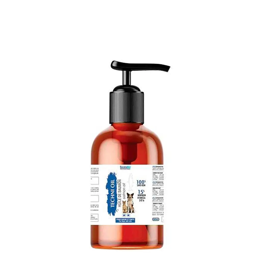 Complément alimentaire à l’huile de saumon pour chiens et chats, riche en Oméga 3 pour la croissance et le pelage