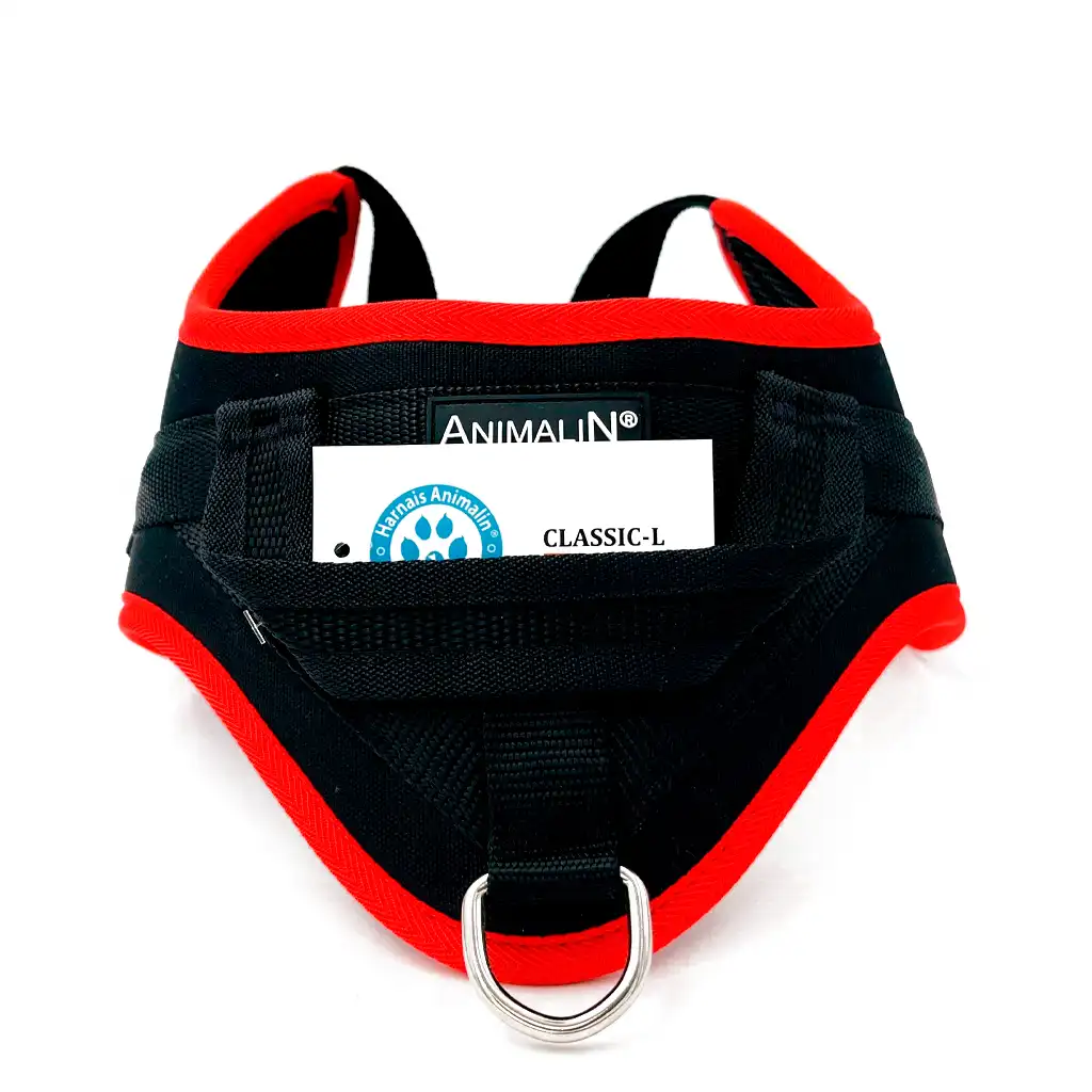 Harnais Classic 3 en 1 Animalin taille L pour chiens, rouge ou noir, éducation, traction et contrôle de position