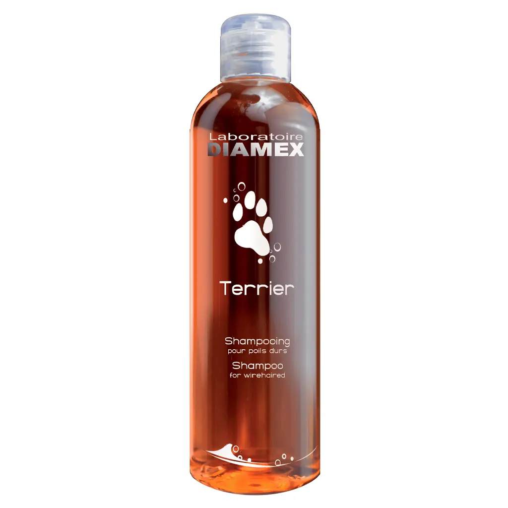 Shampoing Diamex pour chiens à poils durs, spécialement formulé pour conserver la texture naturelle du poil